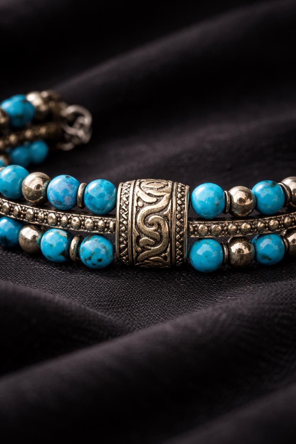 Bracciale uomo pietra turchese | Bracciale perline etnico boho | Gioiello uomo semirigido | Idea regalo uomo