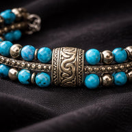 Bracciale uomo pietra turchese | Bracciale perline etnico boho | Gioiello uomo semirigido | Idea regalo uomo