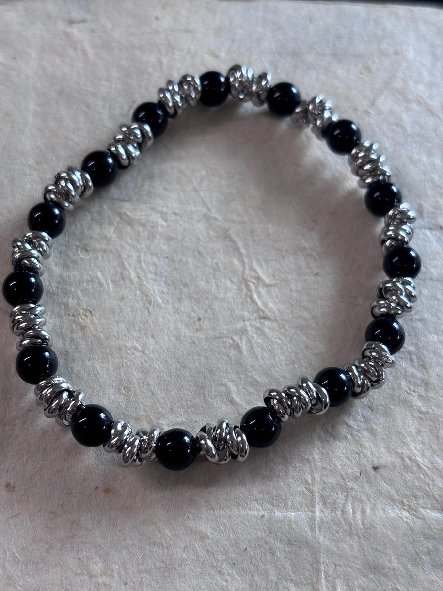 Bracciale uomo pietre naturali e acciaio | Bracciale elasticizzato uomo onice lapislazzuli jasper | Bracciale minimal uomo |Idea regalo uomo