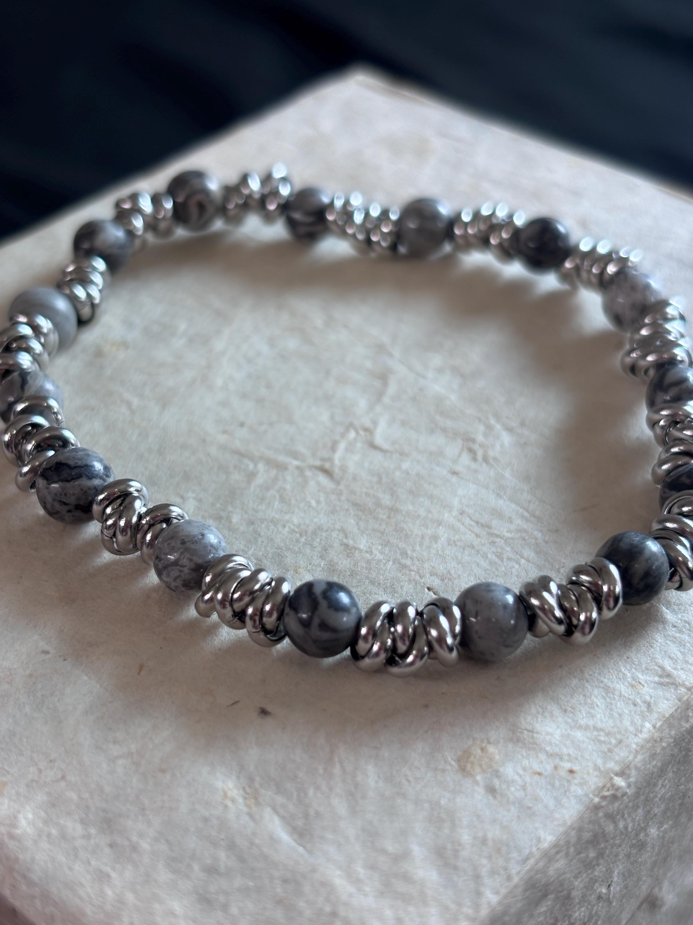 Bracciale uomo pietre naturali e acciaio | Bracciale elasticizzato uomo onice lapislazzuli jasper | Bracciale minimal uomo |Idea regalo uomo
