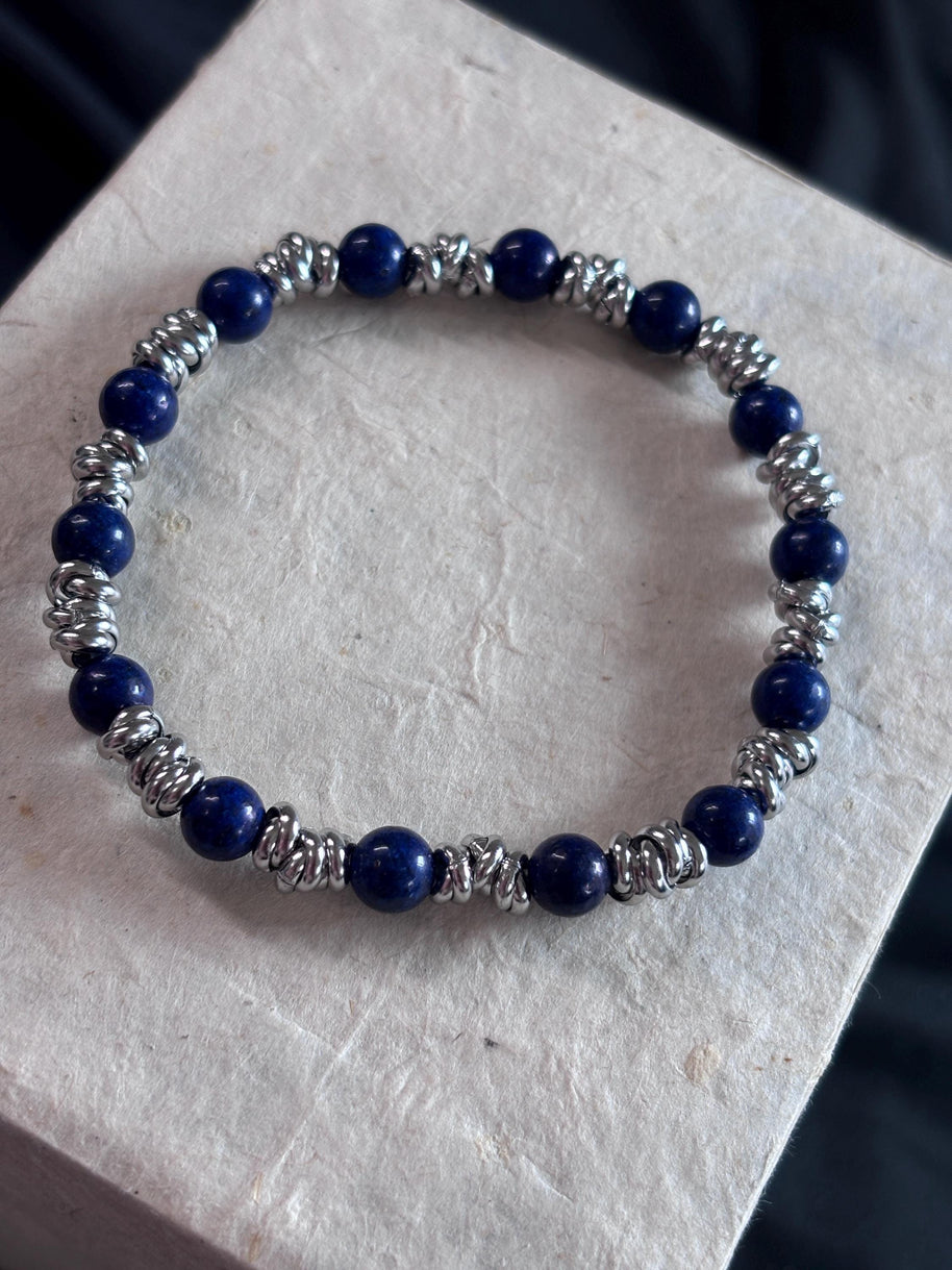 Bracciale uomo pietre naturali e acciaio | Bracciale elasticizzato uomo onice lapislazzuli jasper | Bracciale minimal uomo |Idea regalo uomo