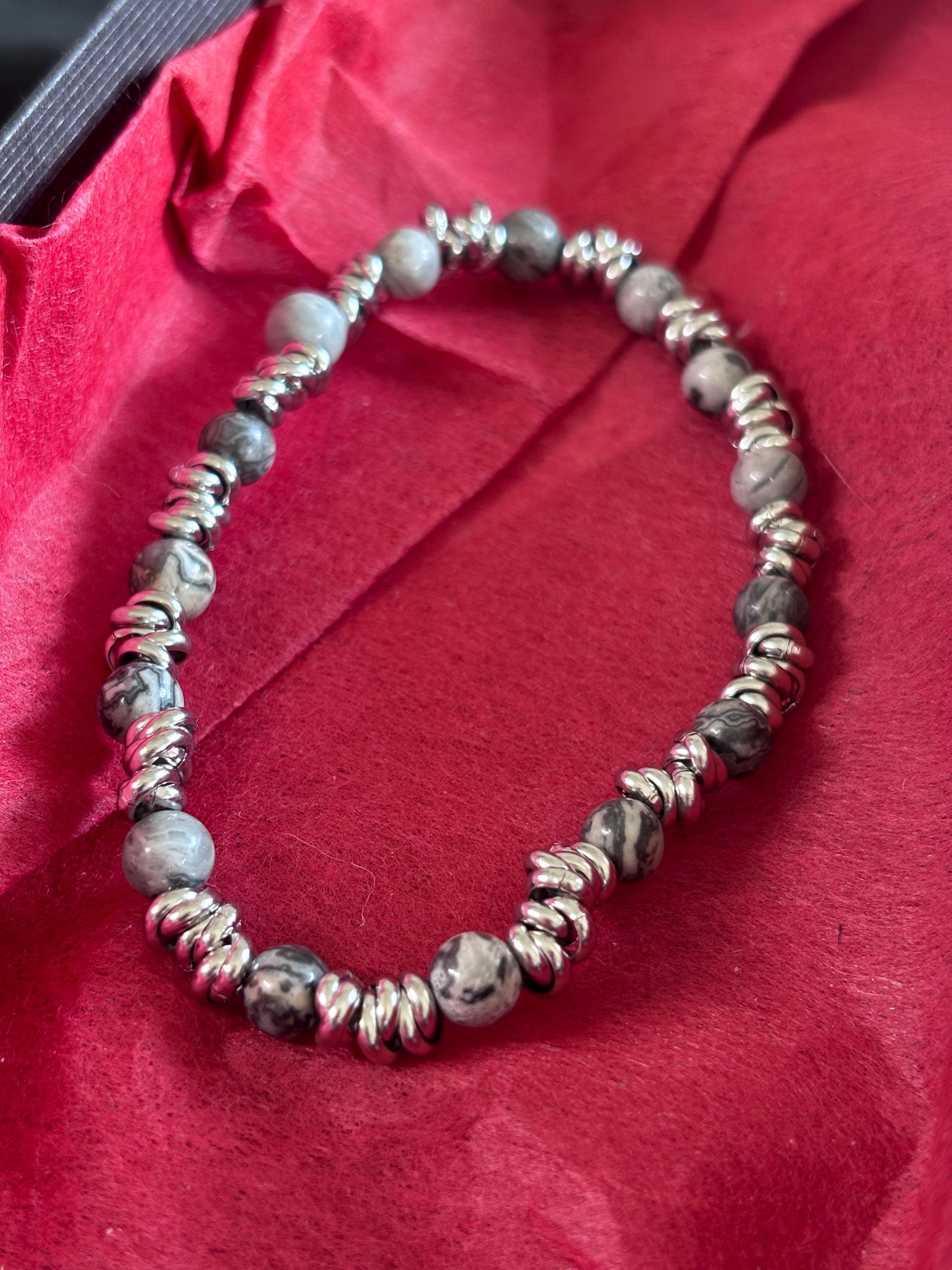 Bracciale uomo pietre naturali e acciaio | Bracciale elasticizzato uomo onice lapislazzuli jasper | Bracciale minimal uomo |Idea regalo uomo