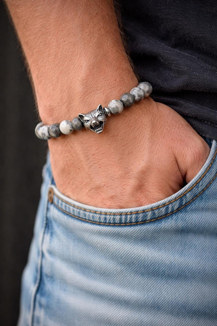 Bracciale uomo pietre naturali e acciaio | Bracciale elasticizzato uomo onice lapislazzuli jasper | Bracciale minimal uomo |Idea regalo uomo