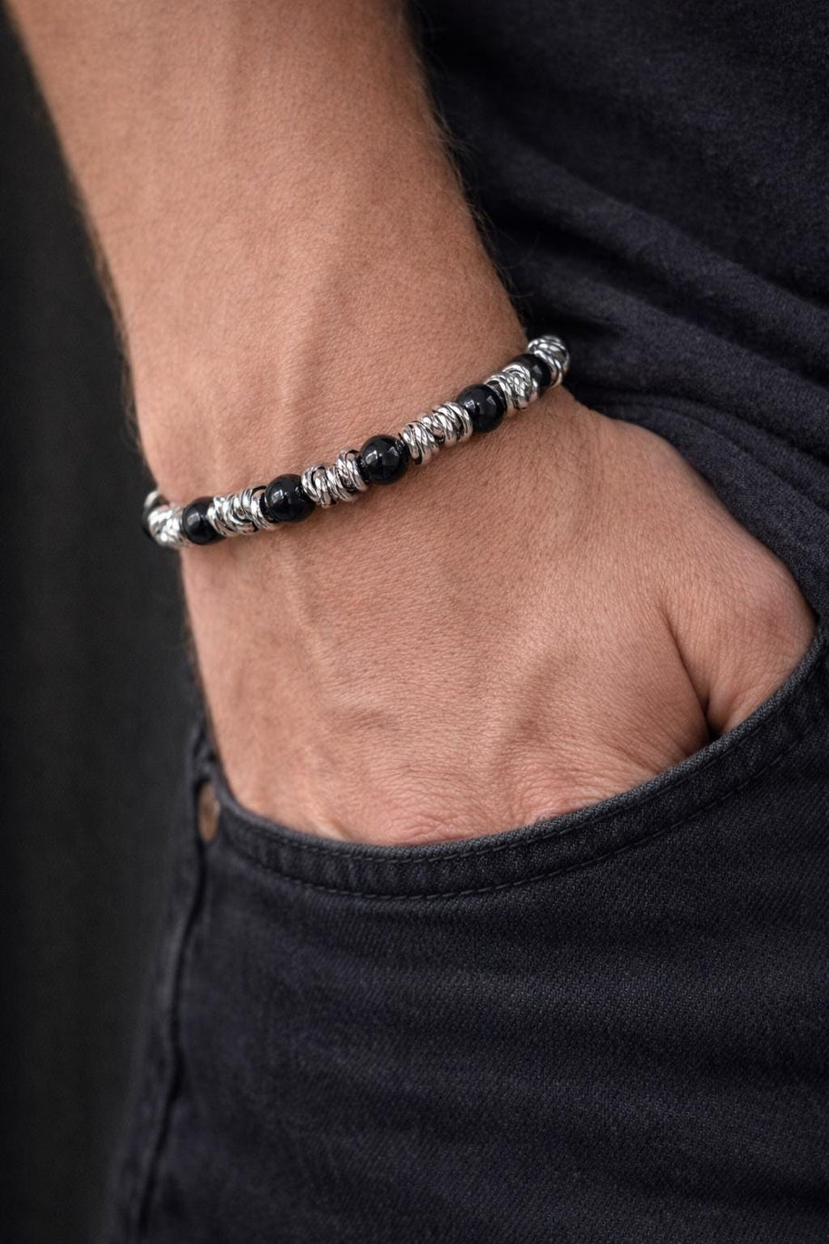 Bracciale uomo pietre naturali e acciaio | Bracciale elasticizzato uomo onice lapislazzuli jasper | Bracciale minimal uomo |Idea regalo uomo