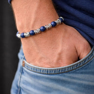 Bracciale uomo pietre naturali e acciaio | Bracciale elasticizzato uomo onice lapislazzuli jasper | Bracciale minimal uomo |Idea regalo uomo