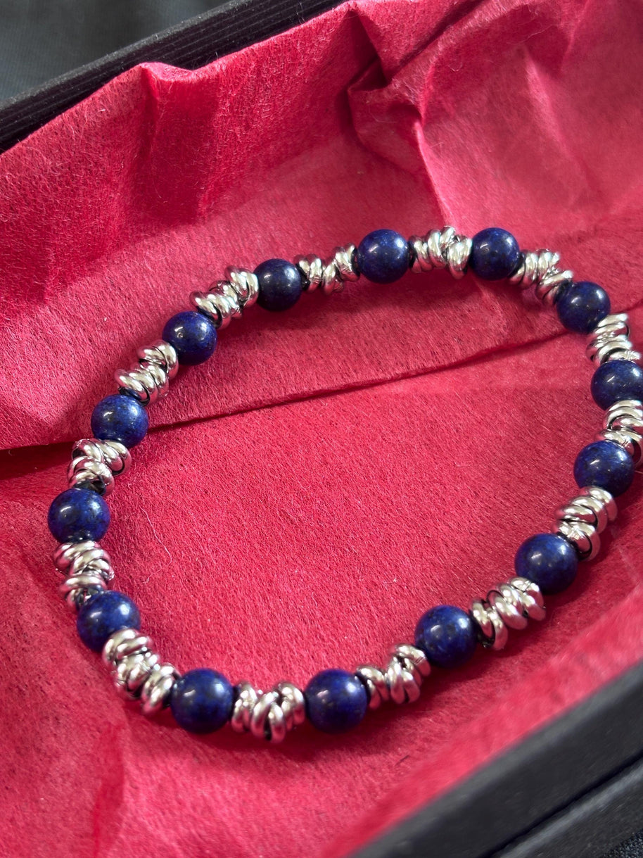 Bracciale uomo pietre naturali e acciaio | Bracciale elasticizzato uomo onice lapislazzuli jasper | Bracciale minimal uomo |Idea regalo uomo