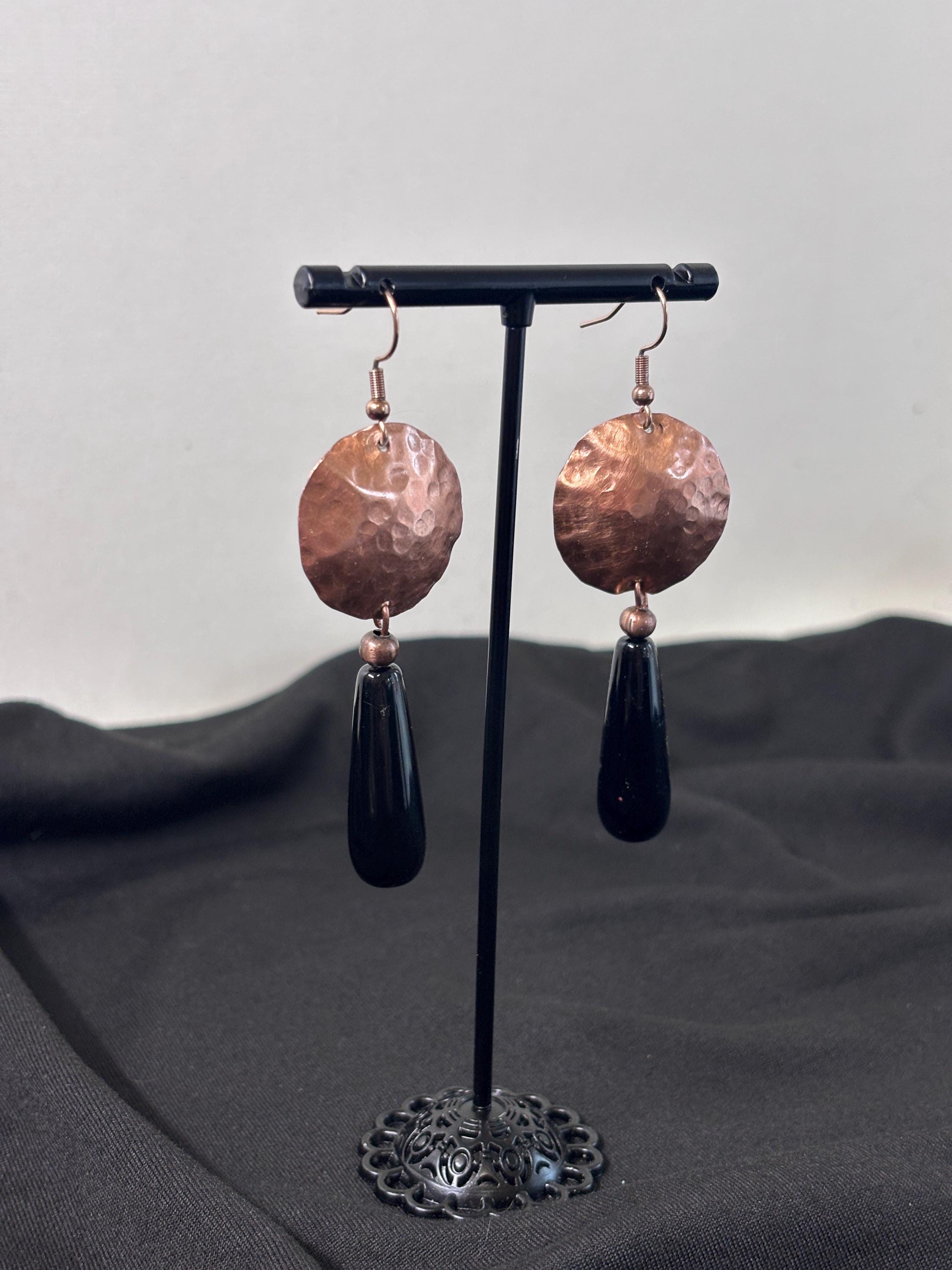 Orecchini rame pendente nero | Orecchini rame martellato | Orecchini lunghi rame fatti a mano | Idea regalo donna