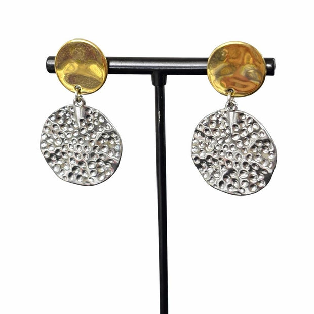 Orecchini acciaio bicolore oro argento | Hammered earrings | Gold silver earrings | Pendenti eleganti | Two tone jewelry