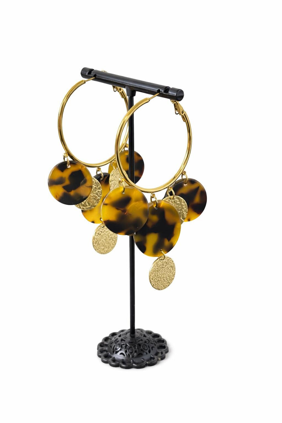 Orecchini cerchio grandi tartarugati | Hoop earrings acciaio e resina | Orecchini pendenti oro donna eleganti | Orecchini estivi