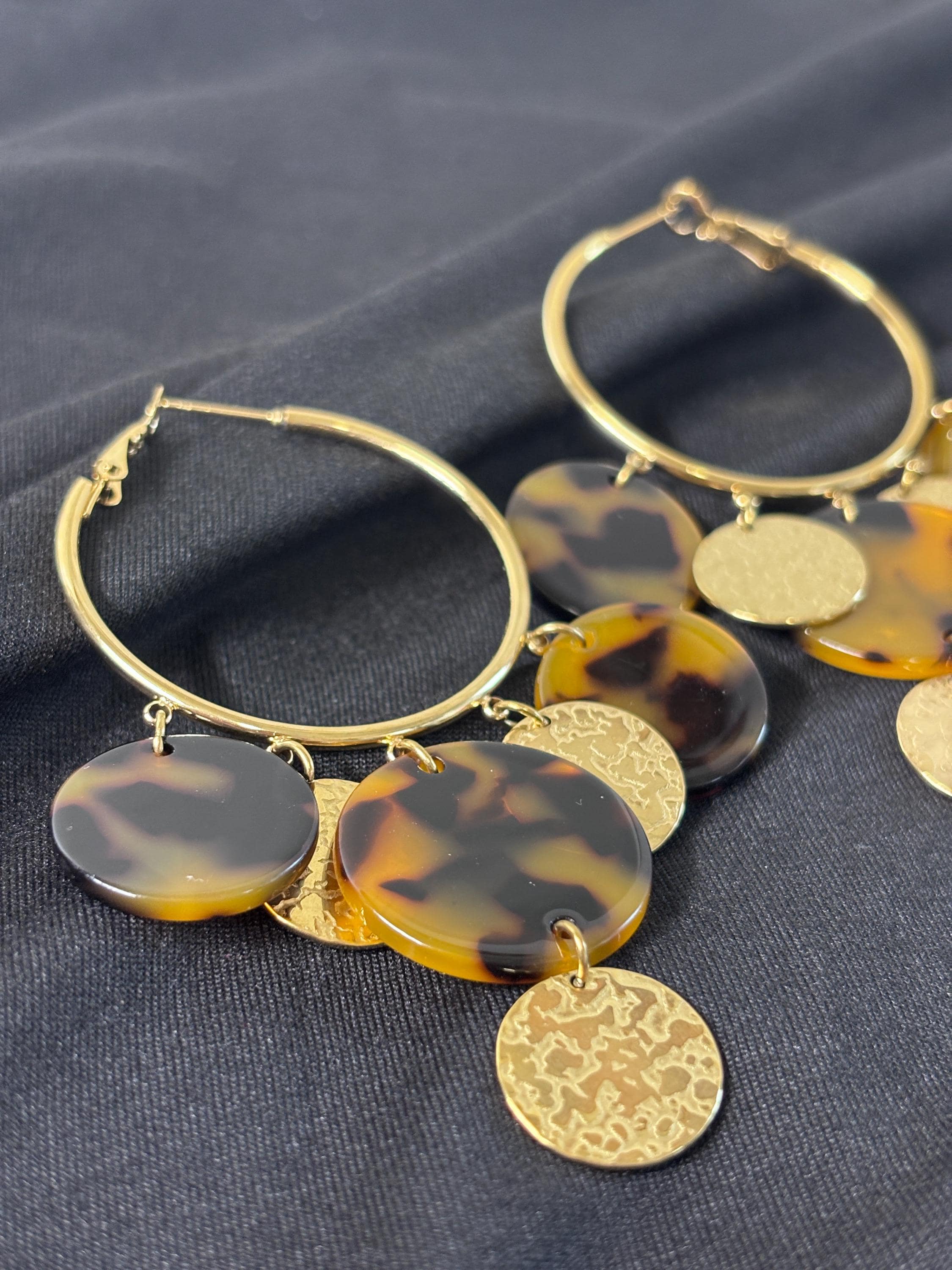 Orecchini cerchio grandi tartarugati | Hoop earrings acciaio e resina | Orecchini pendenti oro donna eleganti | Orecchini estivi