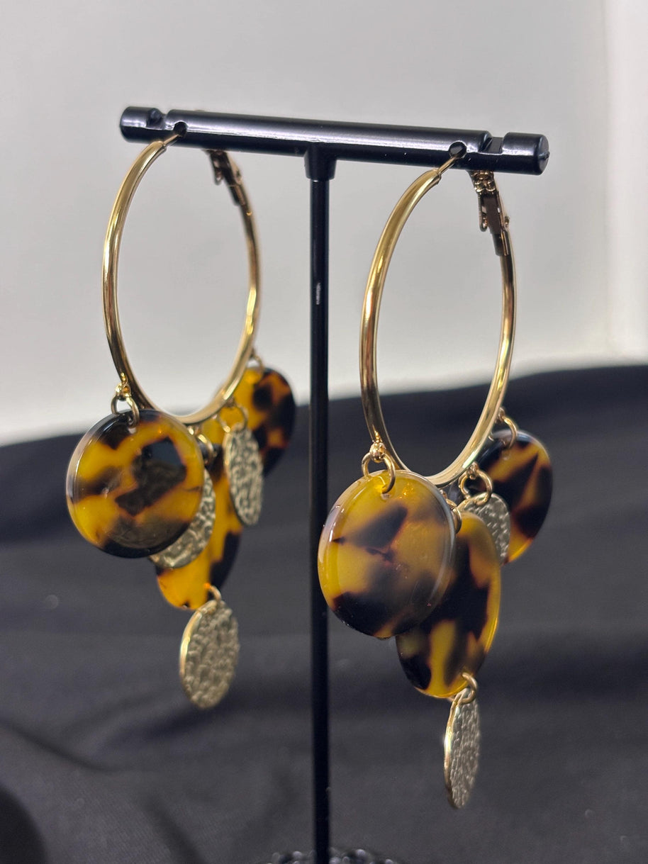 Orecchini cerchio grandi tartarugati | Hoop earrings acciaio e resina | Orecchini pendenti oro donna eleganti | Orecchini estivi