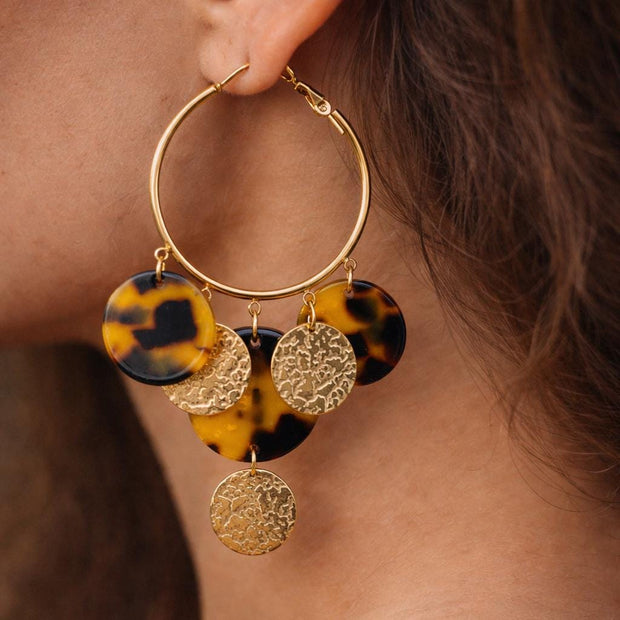 Orecchini cerchio grandi tartarugati | Hoop earrings acciaio e resina | Orecchini pendenti oro donna eleganti | Orecchini estivi