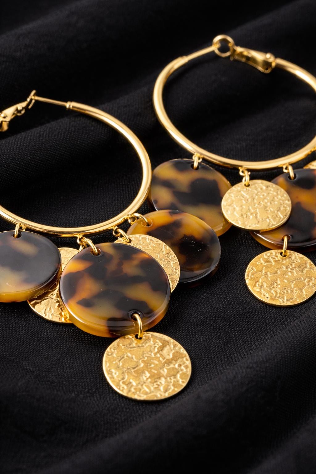Orecchini cerchio grandi tartarugati | Hoop earrings acciaio e resina | Orecchini pendenti oro donna eleganti | Orecchini estivi