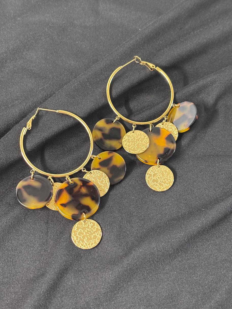 Orecchini cerchio grandi tartarugati | Hoop earrings acciaio e resina | Orecchini pendenti oro donna eleganti | Orecchini estivi