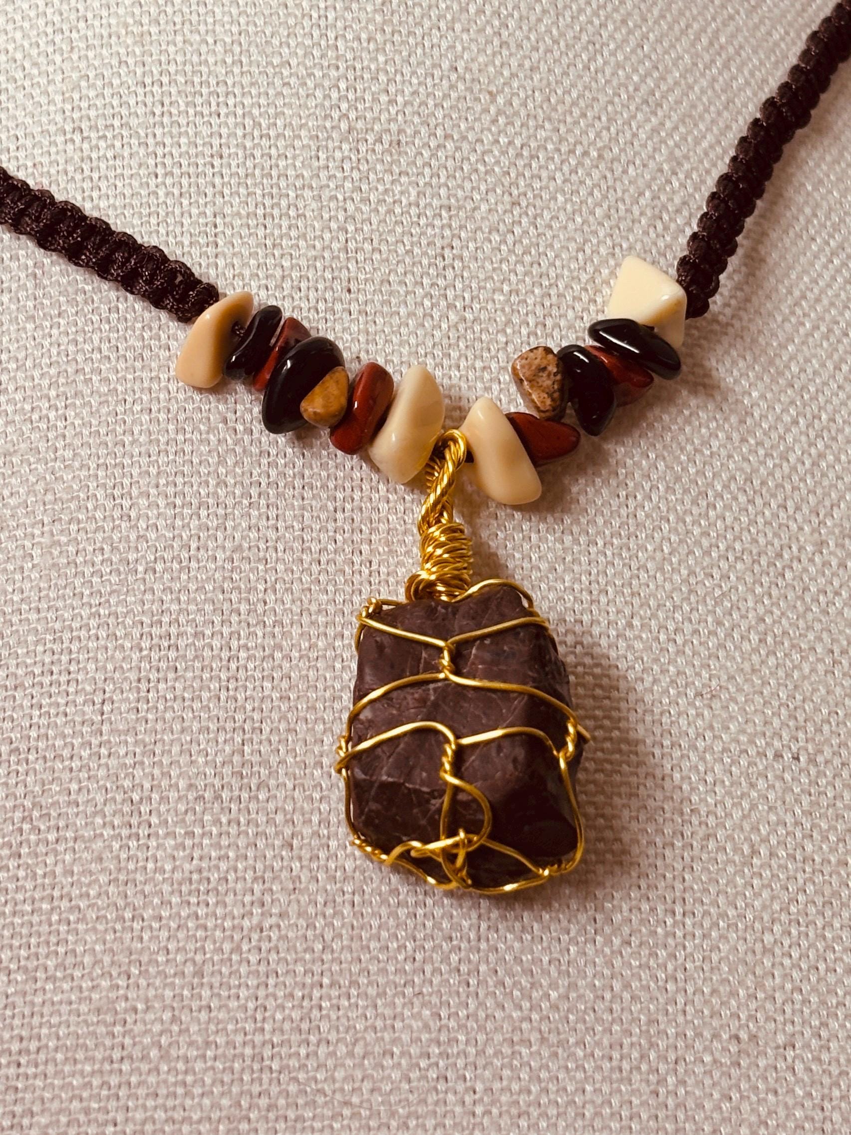 Collana uomo pietra naturale macramè | Ciondolo pietra grezza | Collana regolabile con pietre naturali | Stile boho uomo