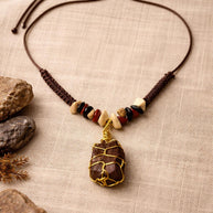 Collana uomo pietra naturale macramè | Ciondolo pietra grezza | Collana regolabile con pietre naturali | Stile boho uomo