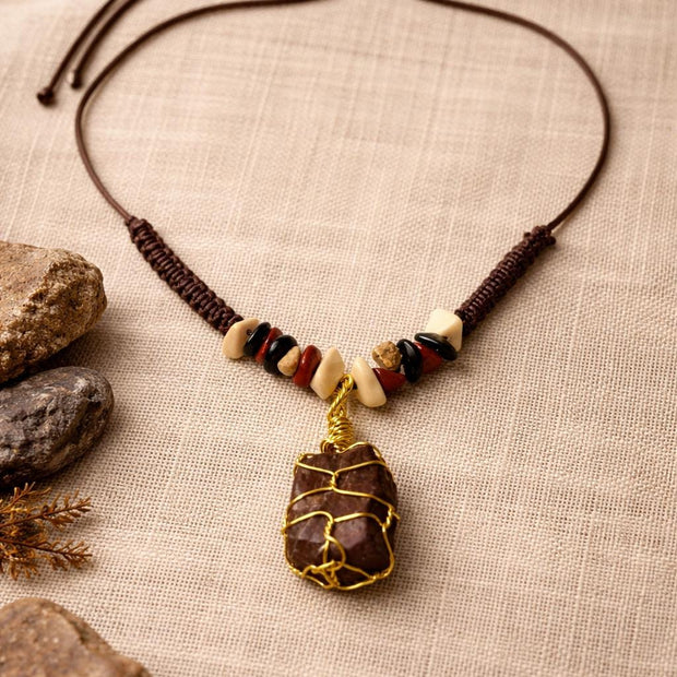 Collana uomo pietra naturale macramè | Ciondolo pietra grezza | Collana regolabile con pietre naturali | Stile boho uomo
