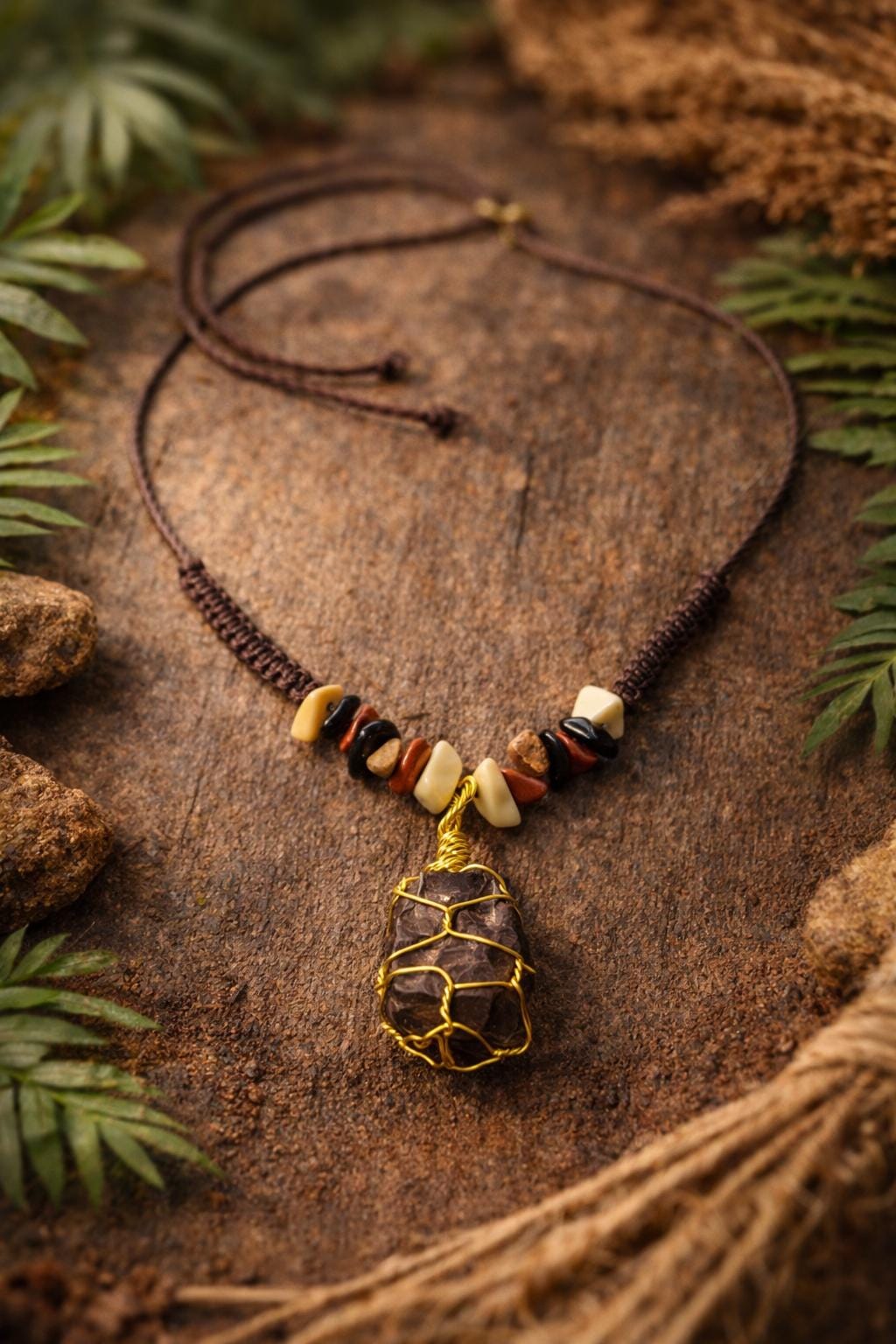 Collana uomo pietra naturale macramè | Ciondolo pietra grezza | Collana regolabile con pietre naturali | Stile boho uomo