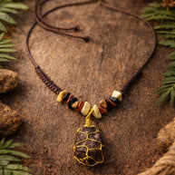 Collana uomo pietra naturale macramè | Ciondolo pietra grezza | Collana regolabile con pietre naturali | Stile boho uomo