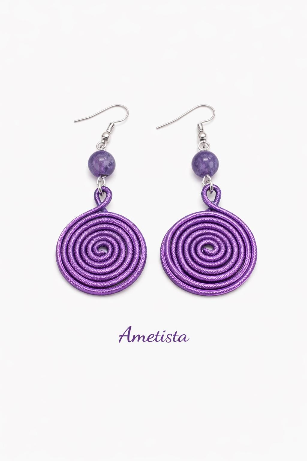 Orecchini spirale in alluminio con pietra naturale | Spiral earrings with natural stone | Orecchini boho leggeri antiallergici | 10 colori