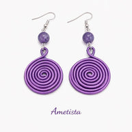 Orecchini spirale in alluminio con pietra naturale | Spiral earrings with natural stone | Orecchini boho leggeri antiallergici | 10 colori