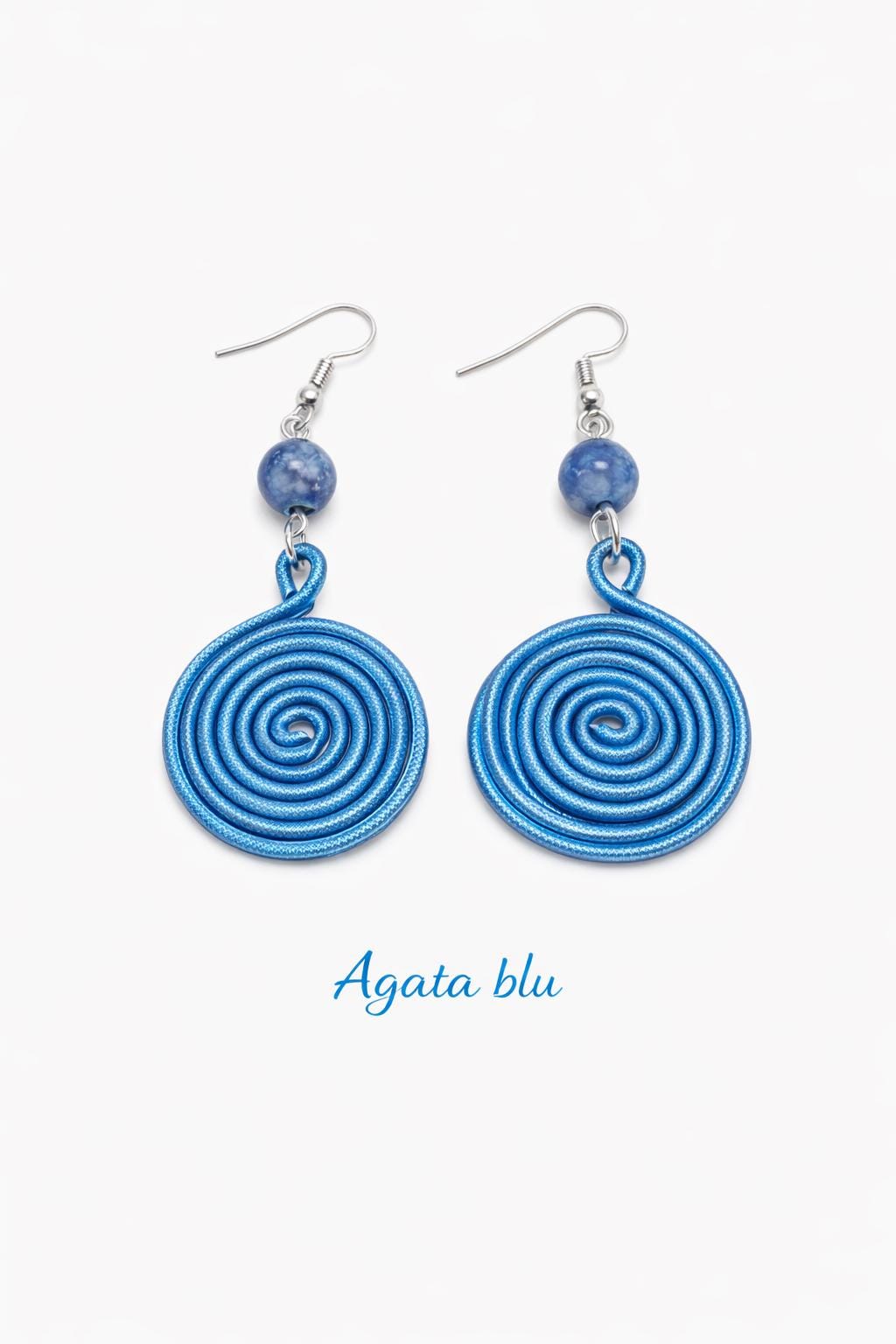 Orecchini spirale in alluminio con pietra naturale | Spiral earrings with natural stone | Orecchini boho leggeri antiallergici | 10 colori