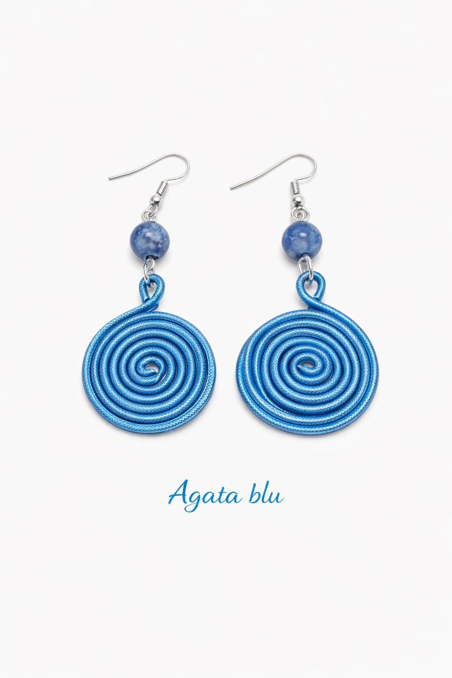Orecchini spirale in alluminio con pietra naturale | Spiral earrings with natural stone | Orecchini boho leggeri antiallergici | 10 colori