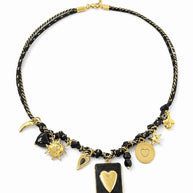 Black gold charm necklace heart | Collana charms nera e oro | Collana ciondoli sole stella corno | Charm necklace black gold
