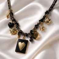 Black gold charm necklace heart | Collana charms nera e oro | Collana ciondoli sole stella corno | Charm necklace black gold