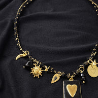 Black gold charm necklace heart | Collana charms nera e oro | Collana ciondoli sole stella corno | Charm necklace black gold