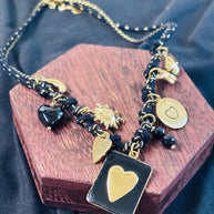 Black gold charm necklace heart | Collana charms nera e oro | Collana ciondoli sole stella corno | Charm necklace black gold