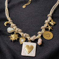 Black gold charm necklace heart | Collana charms panna e oro | Collana ciondoli sole stella luna | Charm necklace ivory gold