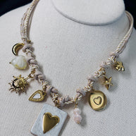 Black gold charm necklace heart | Collana charms panna e oro | Collana ciondoli sole stella luna | Charm necklace ivory gold