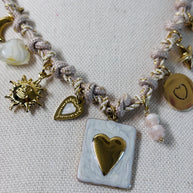 Black gold charm necklace heart | Collana charms panna e oro | Collana ciondoli sole stella luna | Charm necklace ivory gold