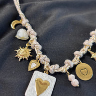 Black gold charm necklace heart | Collana charms panna e oro | Collana ciondoli sole stella luna | Charm necklace ivory gold
