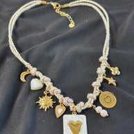 Black gold charm necklace heart | Collana charms panna e oro | Collana ciondoli sole stella luna | Charm necklace ivory gold