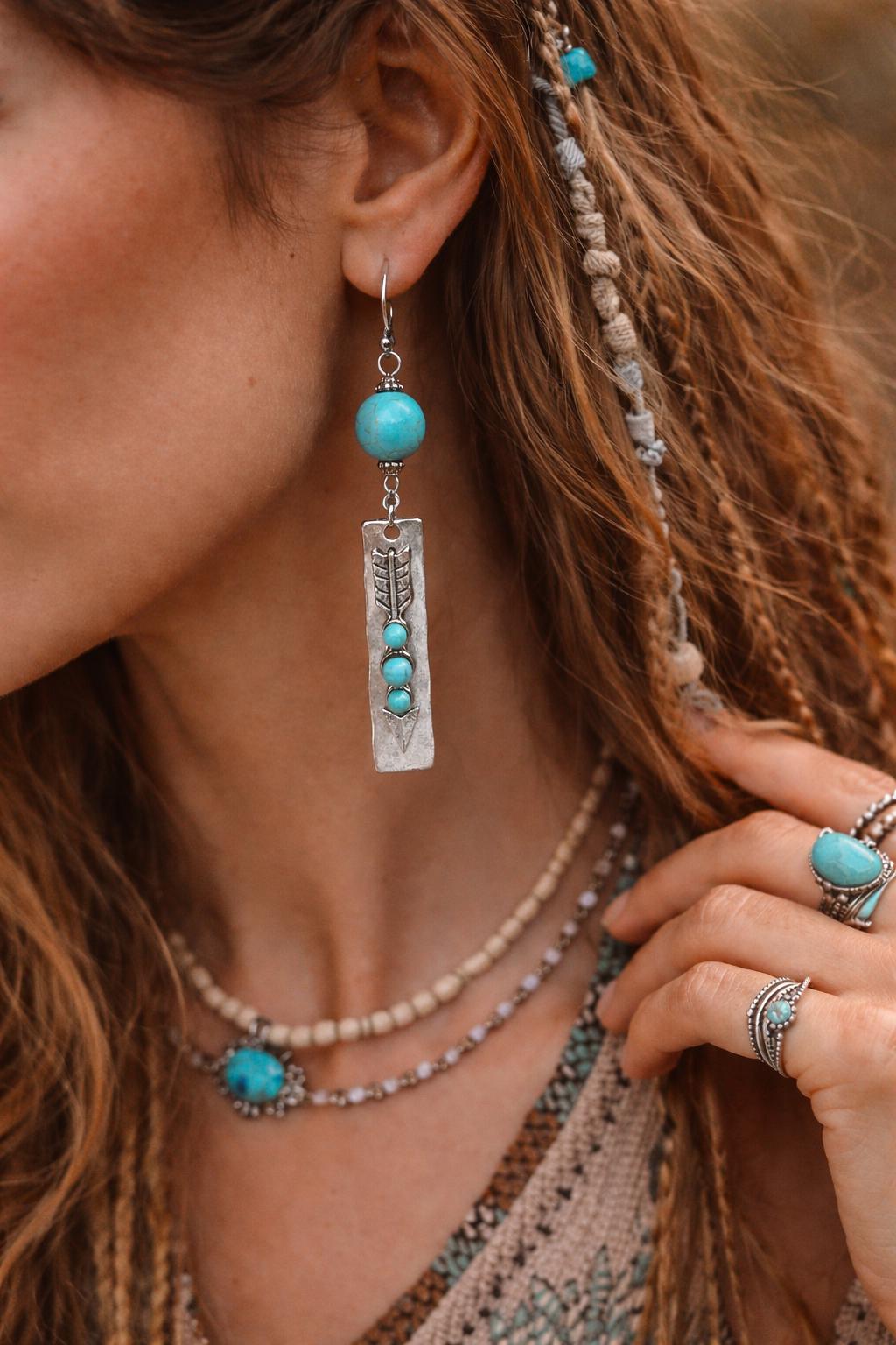 Orecchini boho turchese e argento | Orecchini pendenti stile boho | Orecchini artigianali donna | Idea regalo