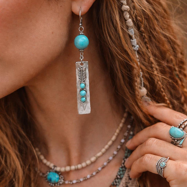 Orecchini boho turchese e argento | Orecchini pendenti stile boho | Orecchini artigianali donna | Idea regalo