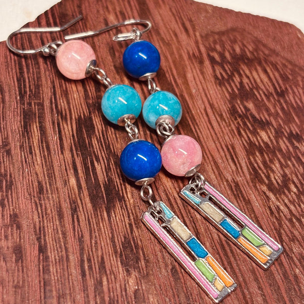 Orecchini pendenti boho multicolore con perle blu rosa e turchese | Boho dangle earrings, orecchini lunghi artigianali