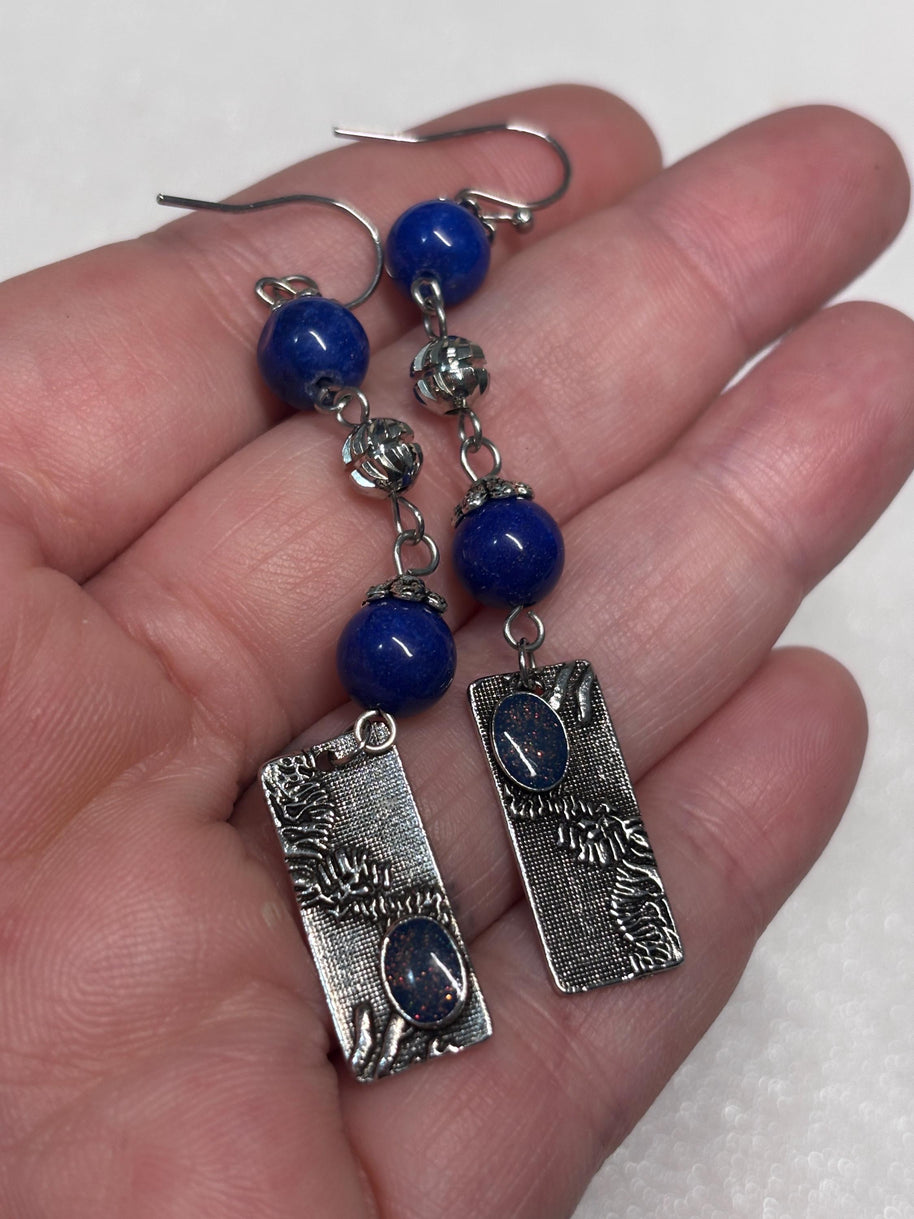 Orecchini boho blu pendenti con pietra | Orecchini lunghi artigianali in acciaio | Gioielli boho chic donna | Idea regalo donna