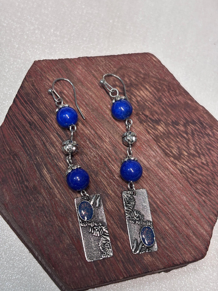 Orecchini boho blu pendenti con pietra | Orecchini lunghi artigianali in acciaio | Gioielli boho chic donna | Idea regalo donna