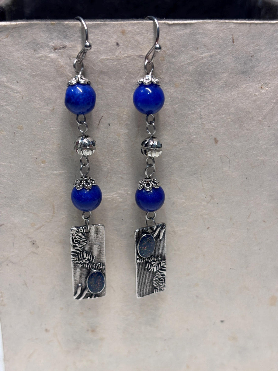 Orecchini boho blu pendenti con pietra | Orecchini lunghi artigianali in acciaio | Gioielli boho chic donna | Idea regalo donna