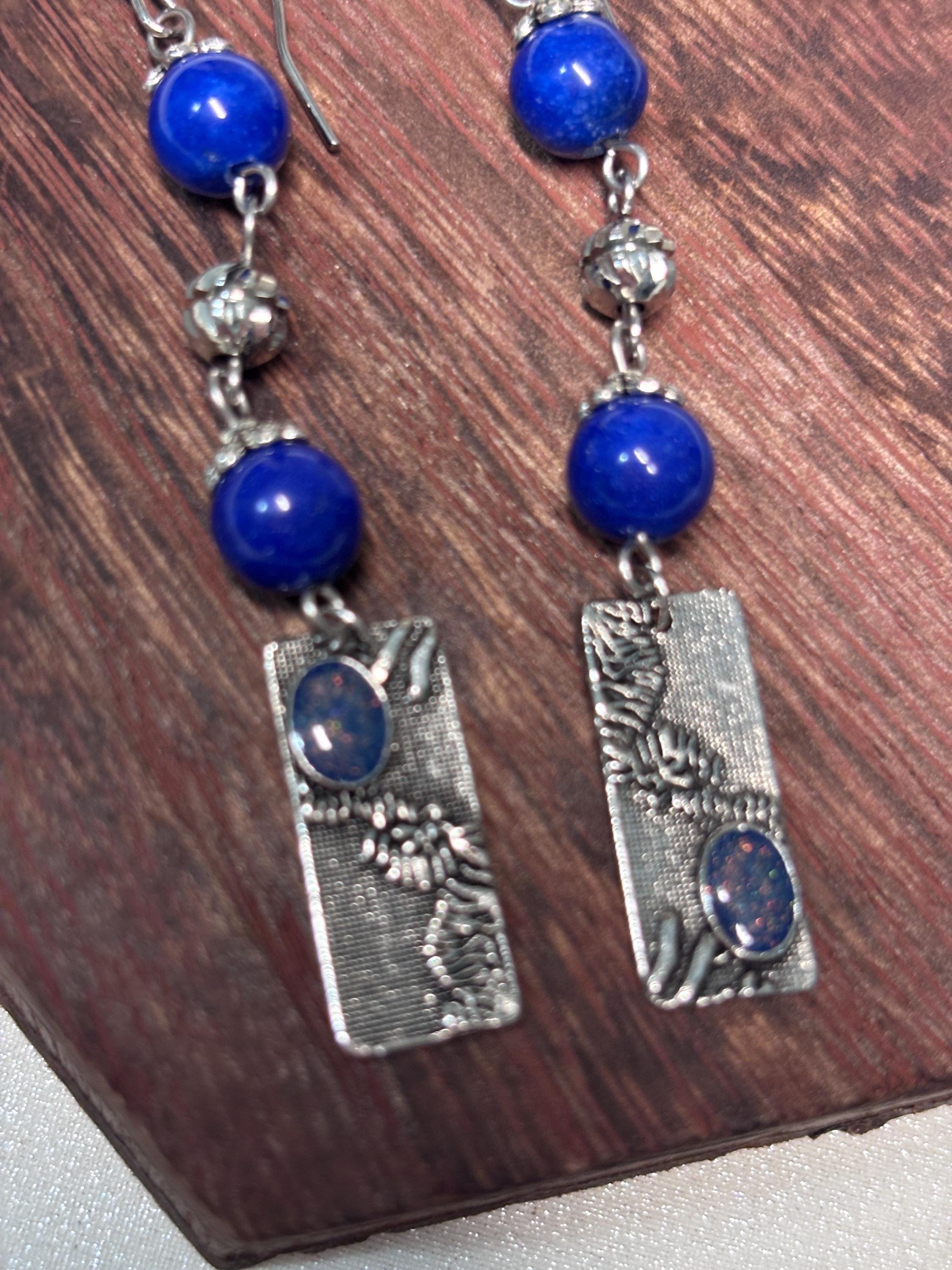 Orecchini boho blu pendenti con pietra | Orecchini lunghi artigianali in acciaio | Gioielli boho chic donna | Idea regalo donna