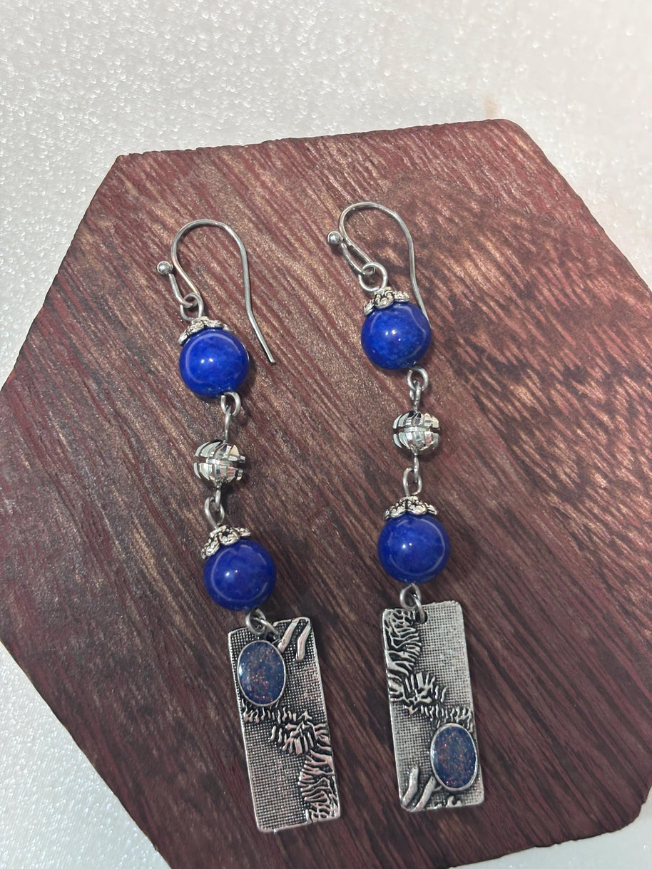 Orecchini boho blu pendenti con pietra | Orecchini lunghi artigianali in acciaio | Gioielli boho chic donna | Idea regalo donna