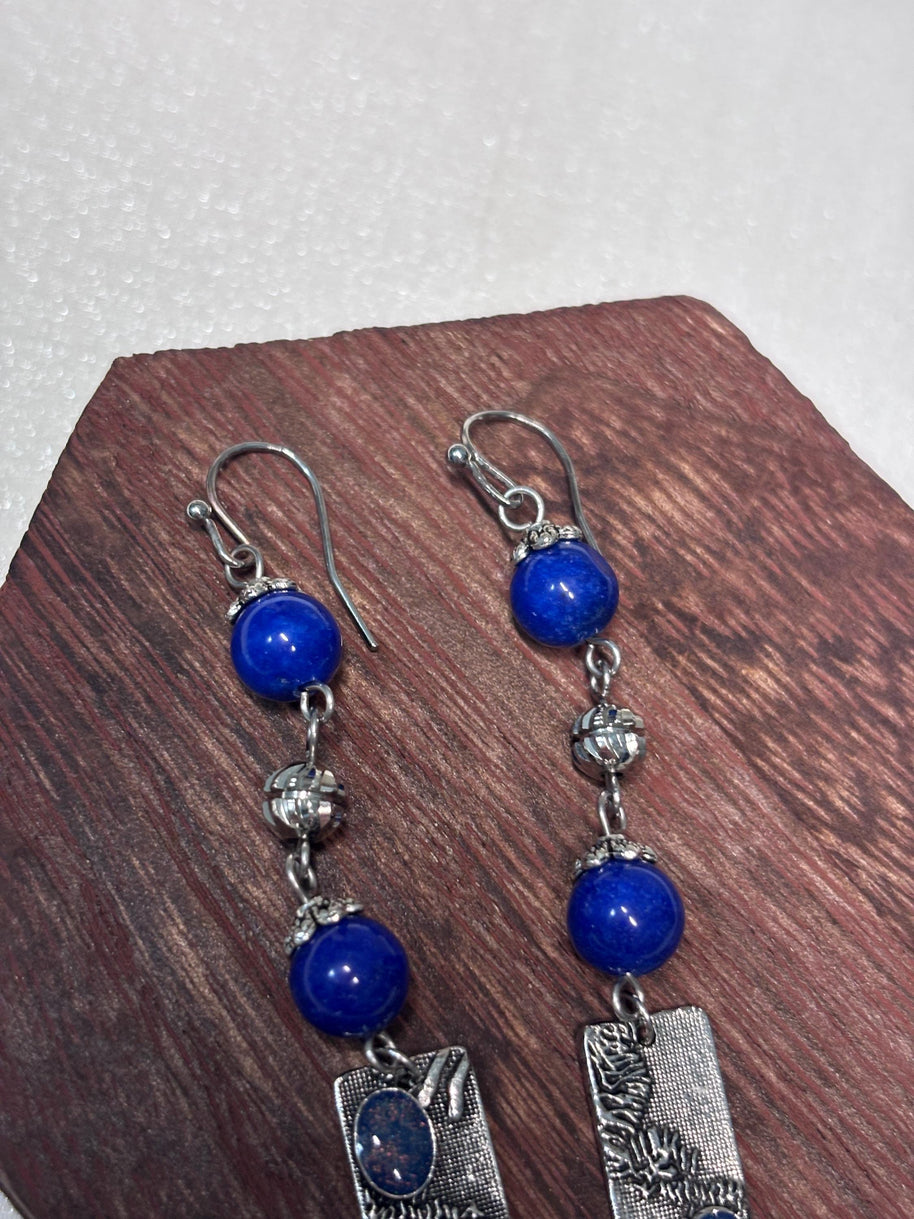 Orecchini boho blu pendenti con pietra | Orecchini lunghi artigianali in acciaio | Gioielli boho chic donna | Idea regalo donna