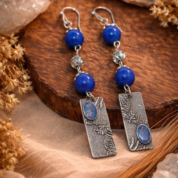 Orecchini boho blu pendenti con pietra | Orecchini lunghi artigianali in acciaio | Gioielli boho chic donna | Idea regalo donna