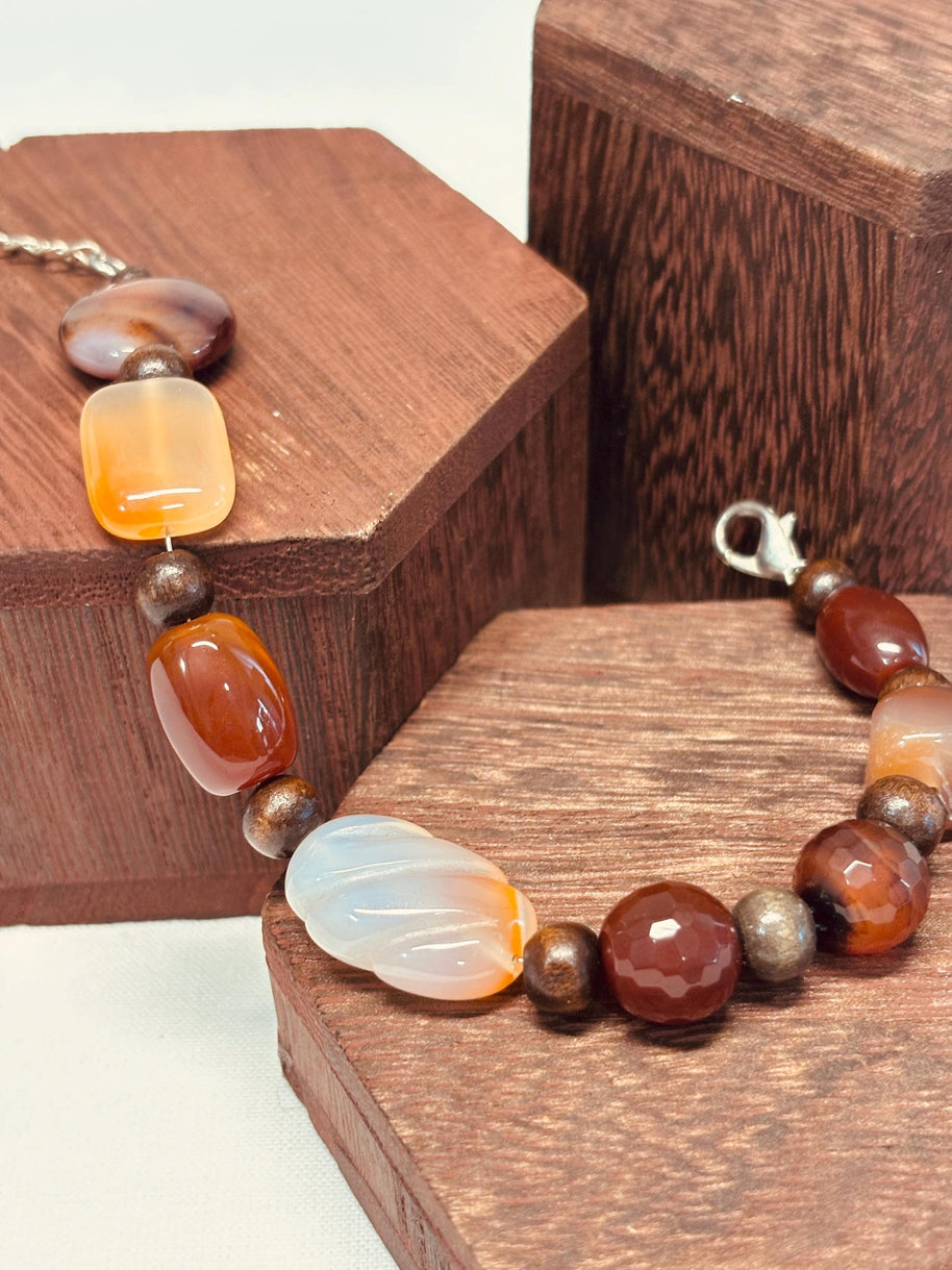 Bracciale in pietre dure naturali agata e corniola | Bracciale boho con perle naturali | Gioiello artigianale donna | Idea regalo