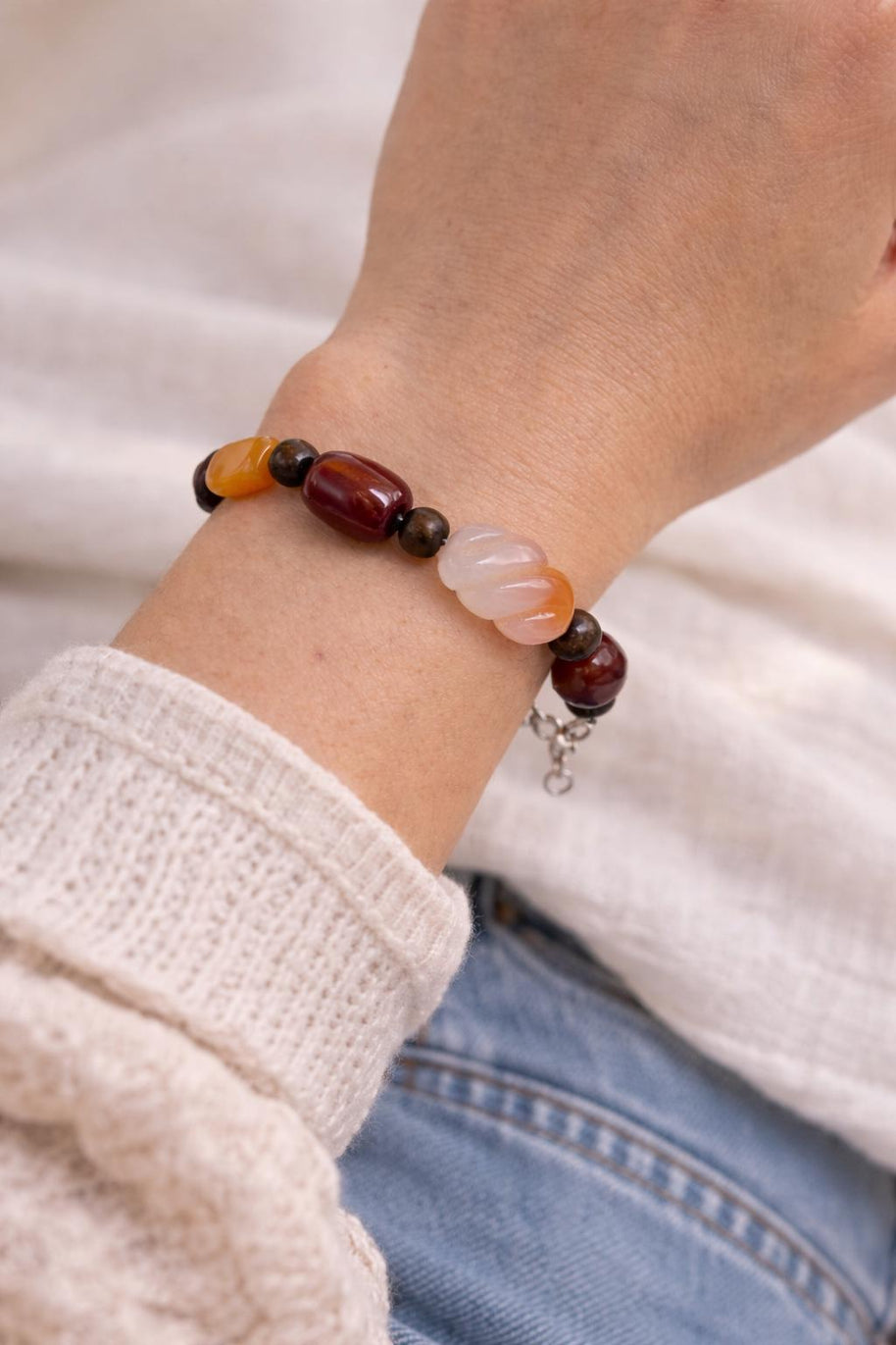 Bracciale in pietre dure naturali agata e corniola | Bracciale boho con perle naturali | Gioiello artigianale donna | Idea regalo