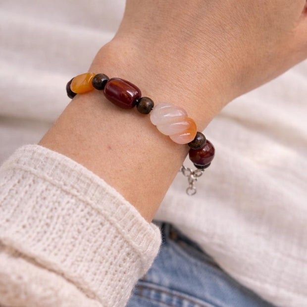 Bracciale in pietre dure naturali agata e corniola | Bracciale boho con perle naturali | Gioiello artigianale donna | Idea regalo