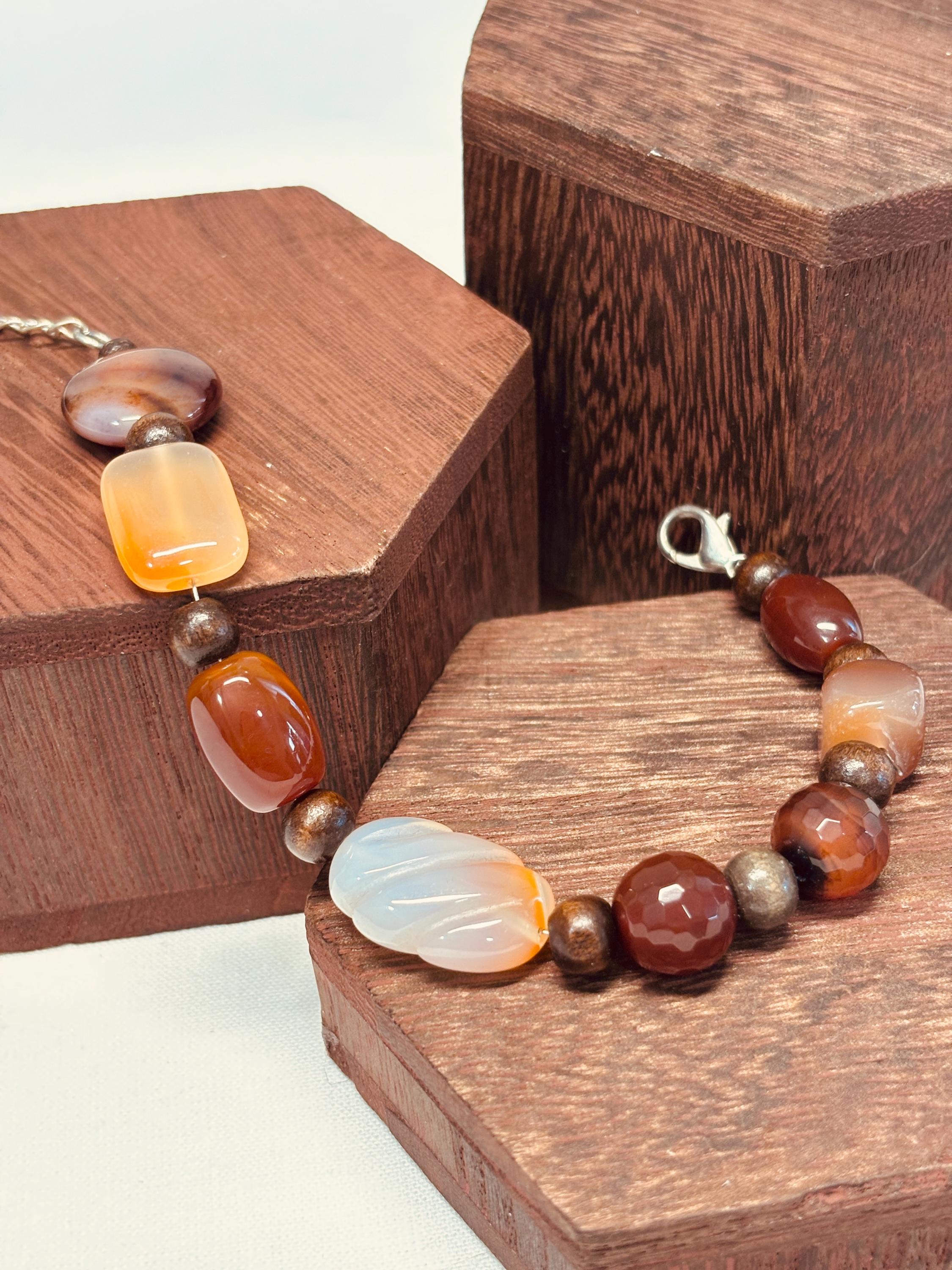 Bracciale in pietre dure naturali agata e corniola | Bracciale boho con perle naturali | Gioiello artigianale donna | Idea regalo